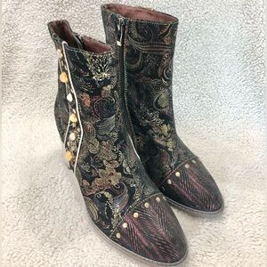 NWOT Socofy Stitching Splicing Chunky Heel Zipper Ankle Leather Boots